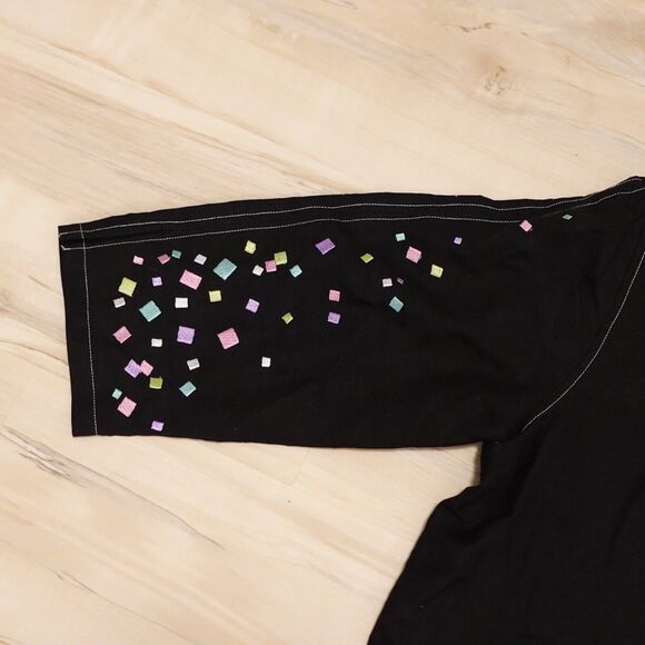 Bob Mackie Women's M Jacket Wearable Art Black Multicolor Squares Linen Blend - Picture 3 of 9